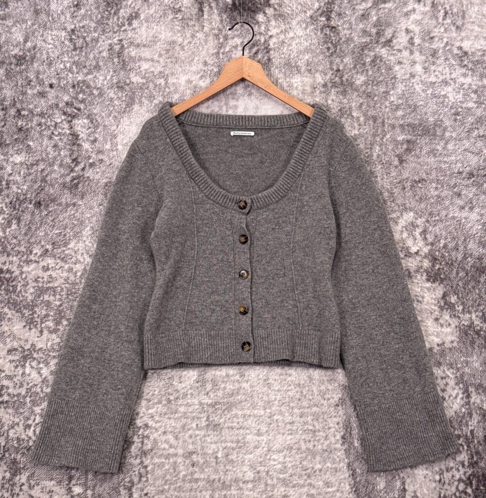 Reformation Sweater Large Womens Karina Regenerative Wool Scoop Neck Cardigan